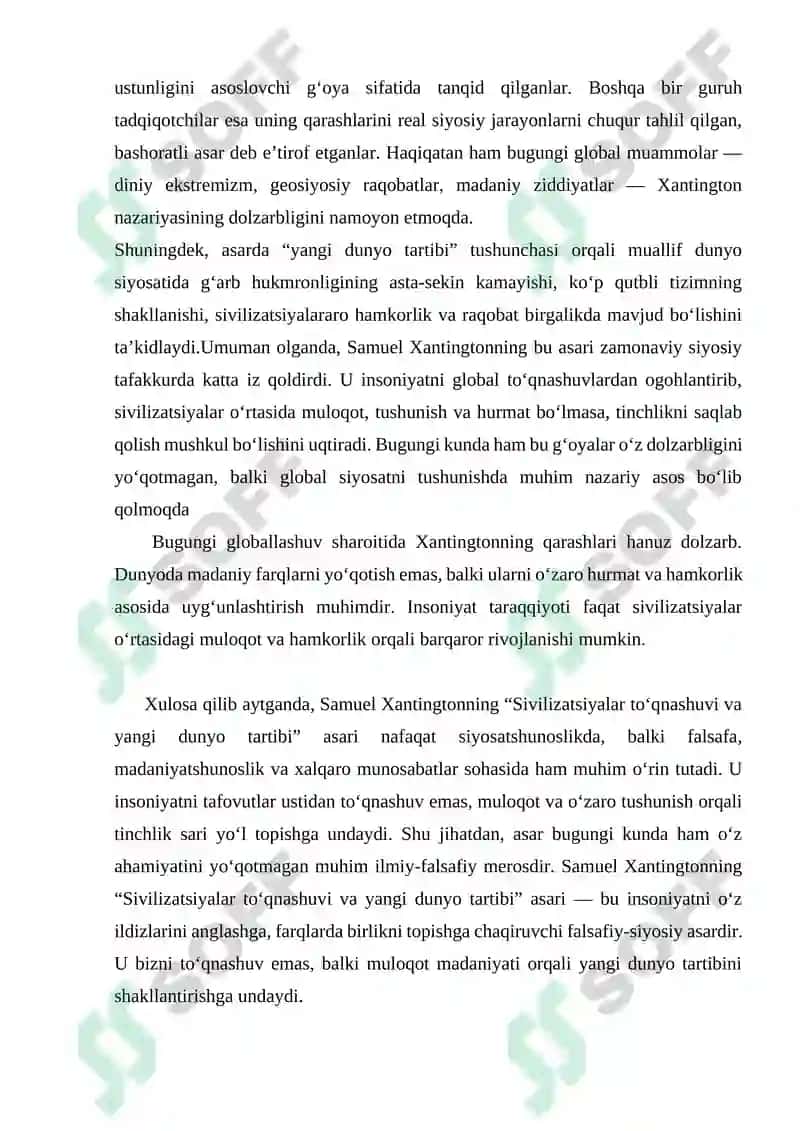 "Sivilizatsiyalar to'qnashuvi va yangi dunyo tartibi" 2