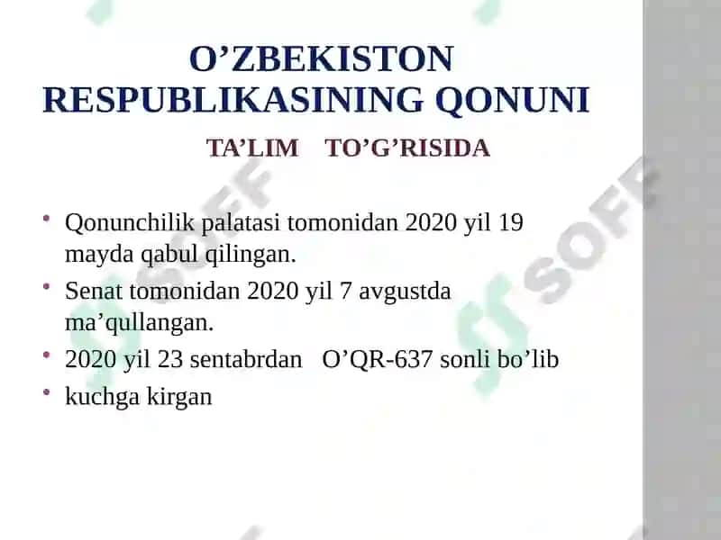 O'zbekiston Respublikasining qonuni "Ta'lim to'g'risida" 2