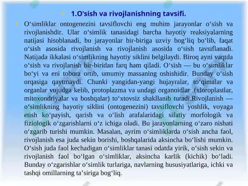 O‘SIMLIKLARNING O‘SISH VA RIVOJLANISHI 2