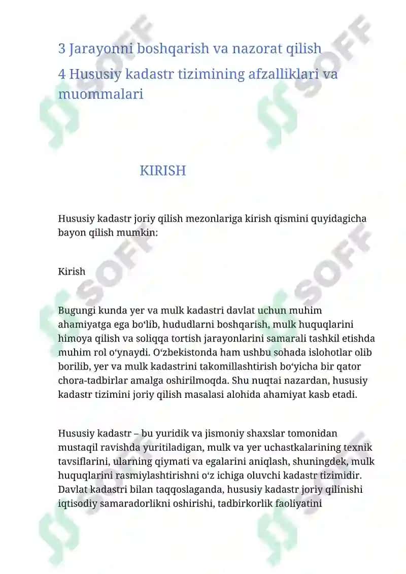 Hususiy kadastr joriy qilish mezonlari 2