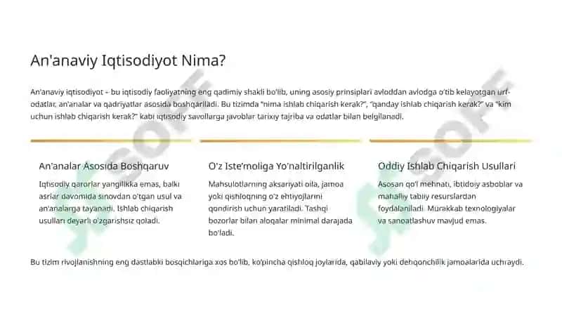 An'anaviy Iqtisodiyot va uning o'ziga xos xususiyatlari 2