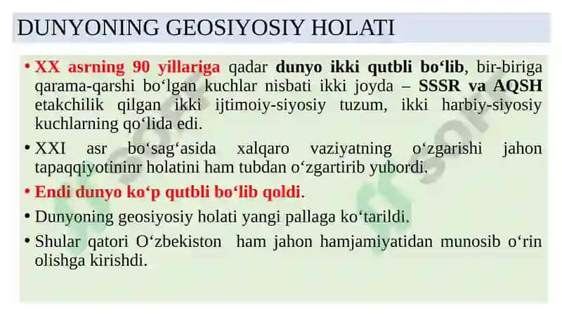O`ZBEKISTON VA JAHON HAMJAMIYATI. 2