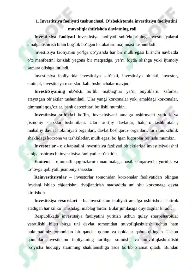 Investitsiya funksiyasi va omillari 2