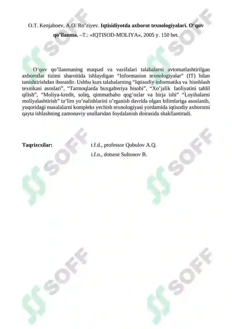 IQTISODIYOTDA AXBOROT TEXNOLOGIYALARI O’QUV QO’LLANMA 2