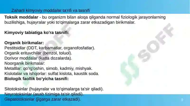 Zaharli kimyoviy moddalar ta'rifi va tasnifi 2