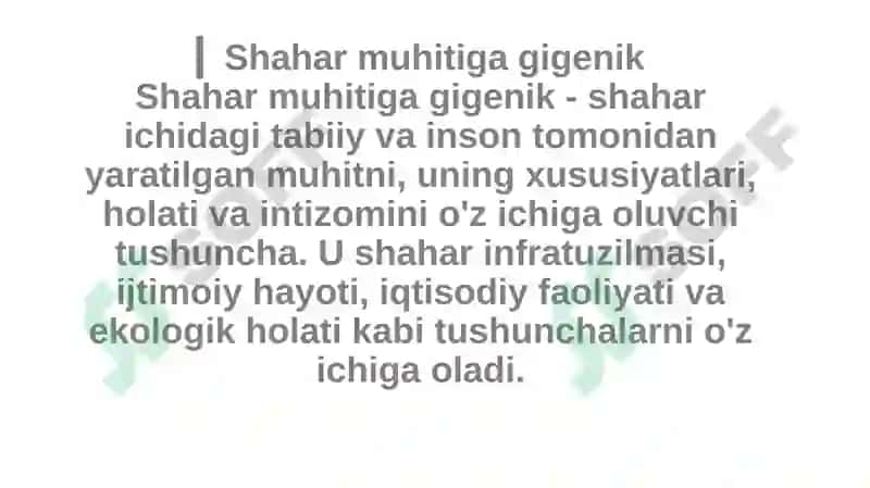 Shahar muhitida gigenik standardlari 2