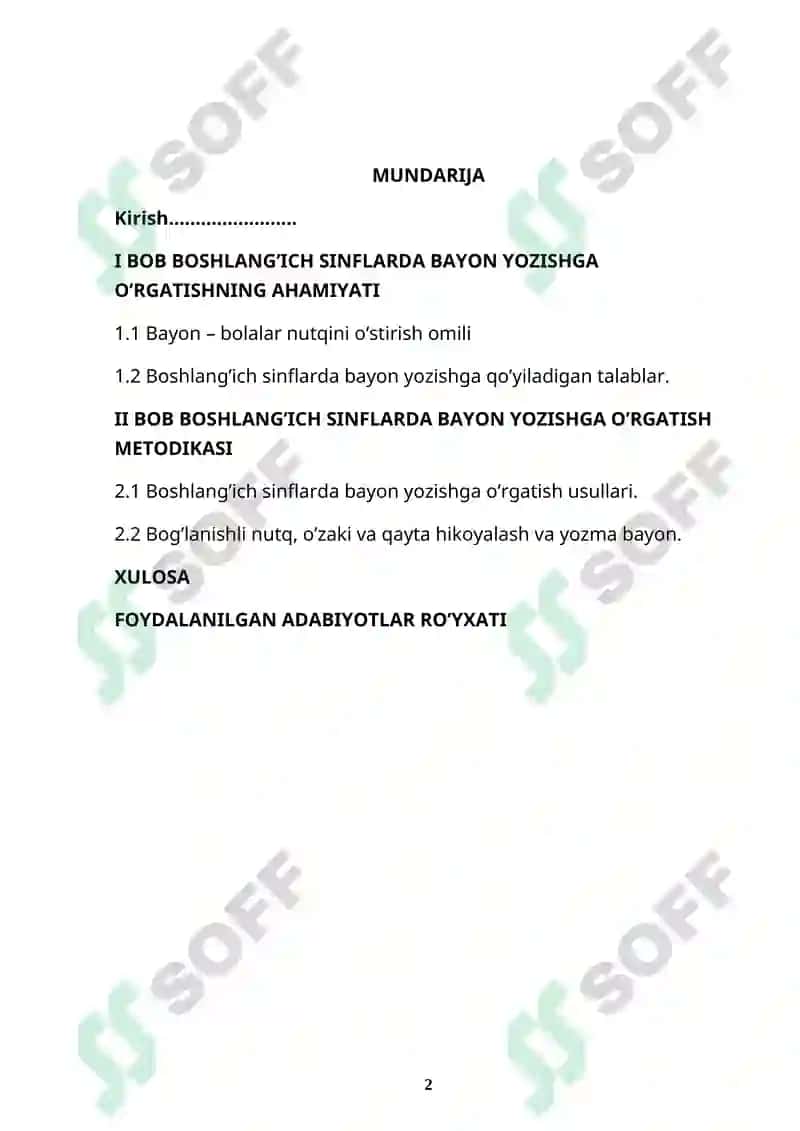 BOSHLANG’ICH SINFLARDA BAYON YOZISHGA O’RGATISH. 2