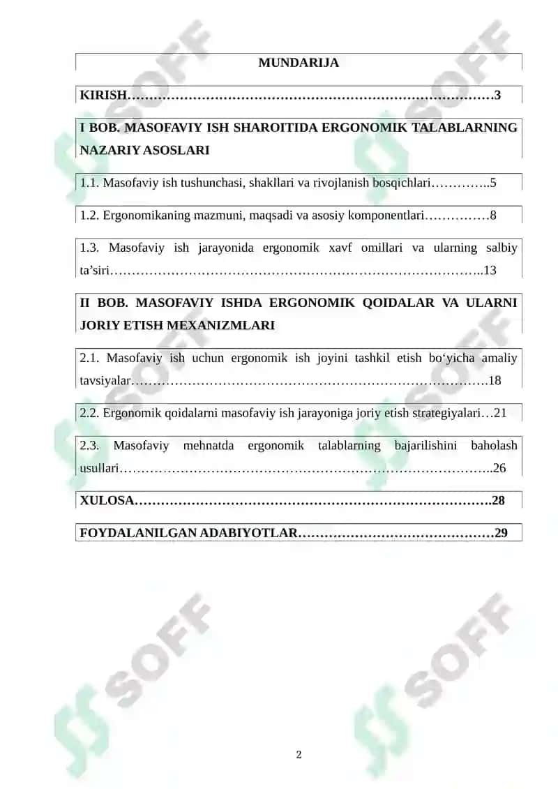 Masofaviy ish sharoitida ergonomik qoidalar va ularni joriy etish 2