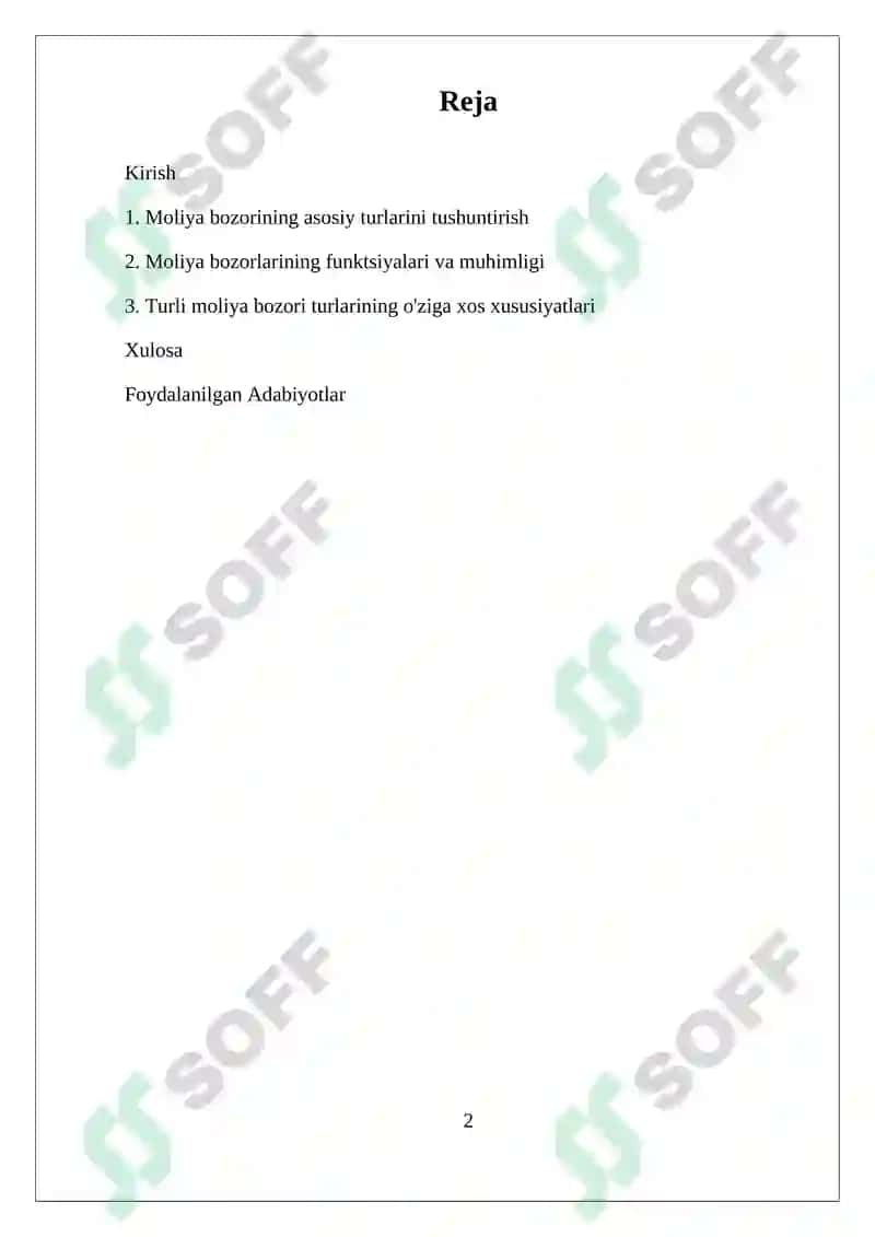 Moliya Bozorining Tasnifi 2