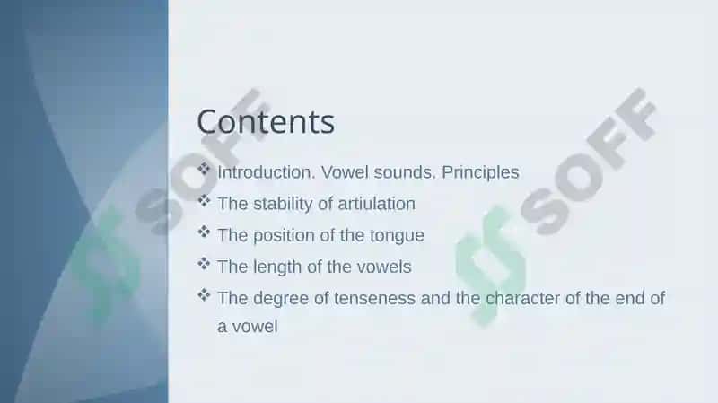 English vowels. Principles of classification 2