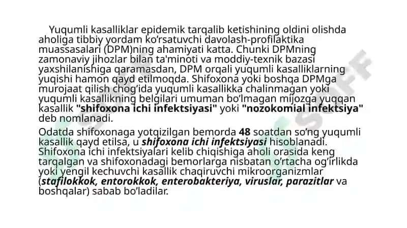 Kasalxona ichida tarqaluvchi (yatrogen) yuqumli kasalliklar qo‘zg‘atuvchilari va ularni laboratoriya tashxislari 2