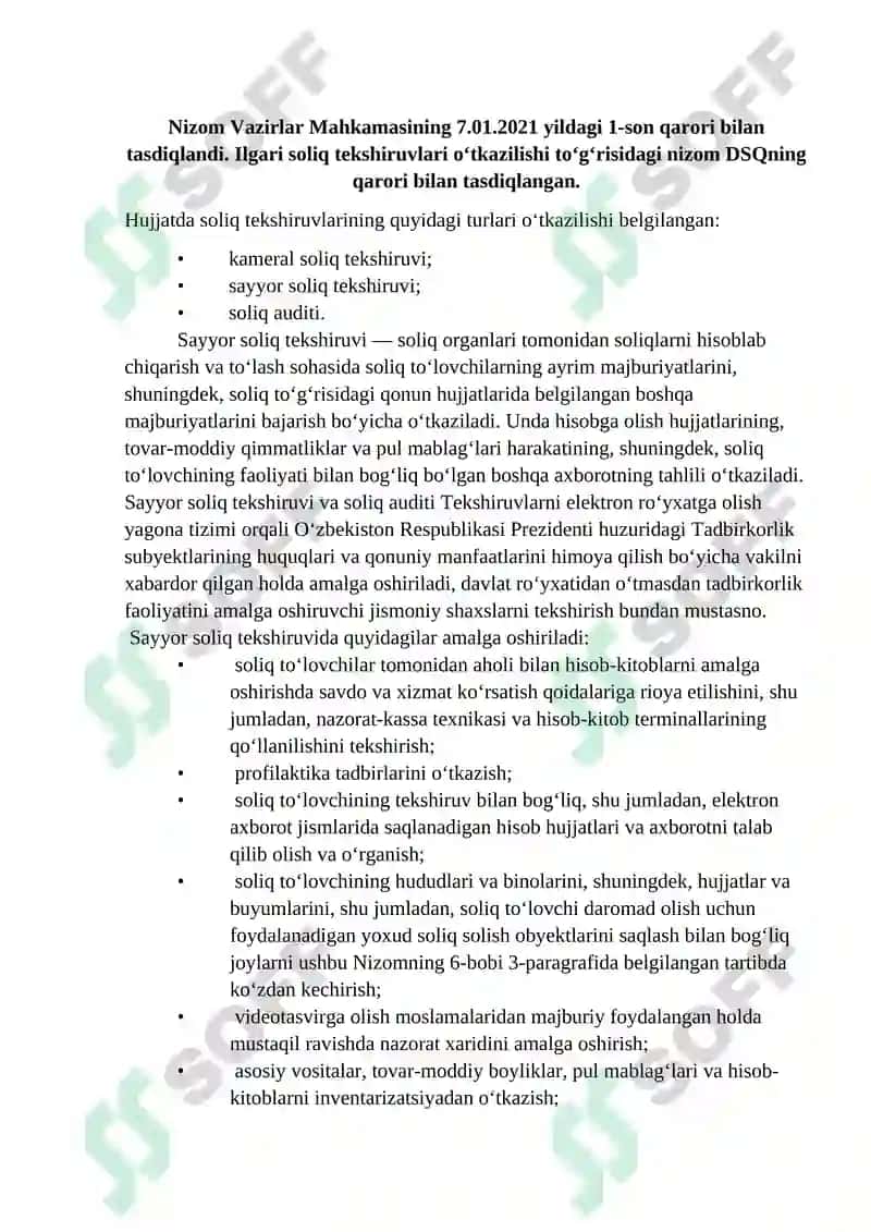 Sayyor Soliq tekshiruvlari va ularni o’tkazilish tartibi 2