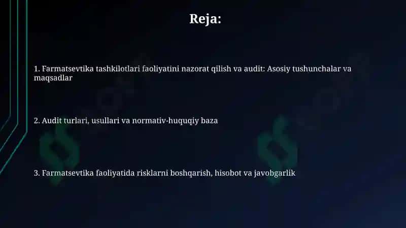 Farmatsevtika tashkilotlari faoliyatining nazorati, audit 2