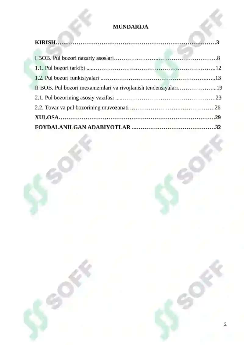 Pul bozori kurs ishi 2