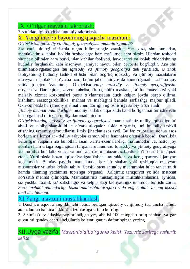 Geografiya fanidan 8-sinf darsi 2