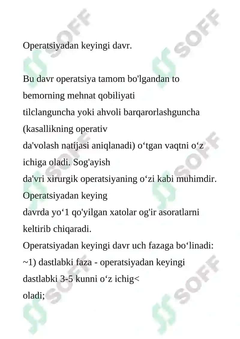 Operatsiyadan song bemorlarni davolash va kuzatish 2