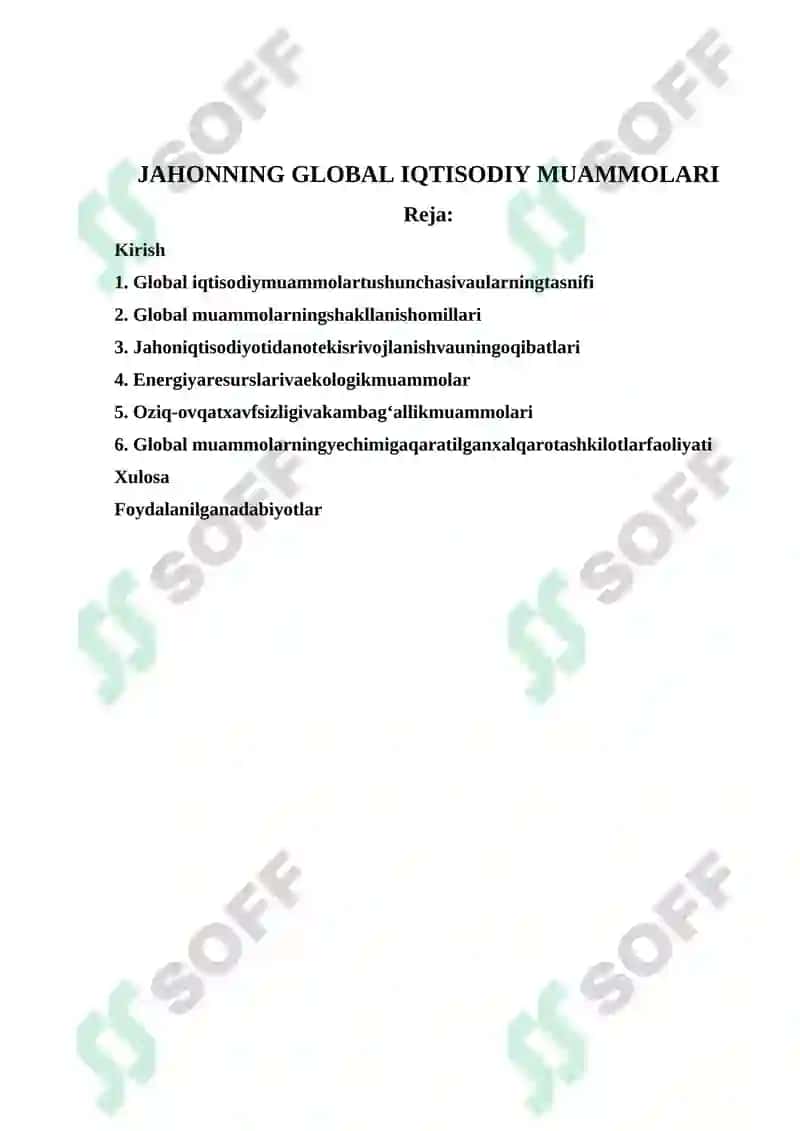 Jahonning Global Iqtisodiy Muammolari 2