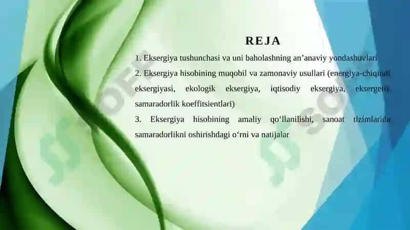 Eksergiya hisobining boshqacha hisoblari 2