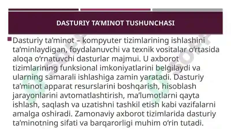 Dasturiy taminotning asosiy vazifalari va vositalari 2