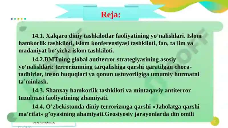 Xalqaro diniy tashkilotlar faoliyatining tarixi 2