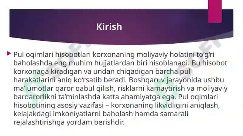 Pul oqimlari hisobotining boshqaruvdagi roli 2