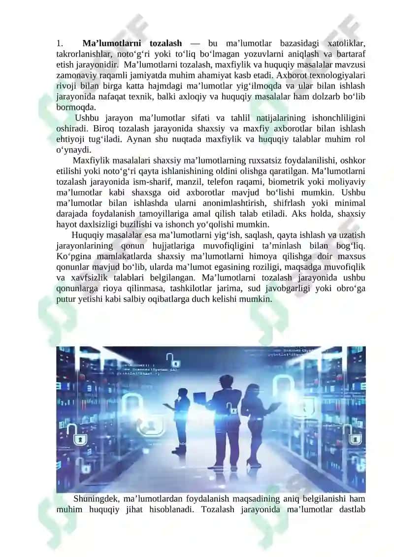 Ma’lumotlarni tozalash, maxfiylik va huquqiy masalalar 2