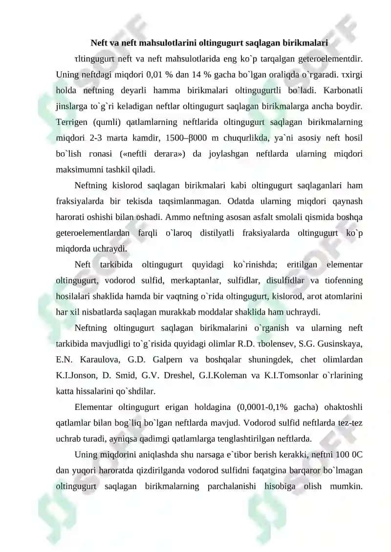 Neftning oltingugurt va azot saqlagan birikmalari 2