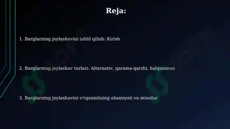 Oʻsimliklarning barg joylashishini tahlil qilish 2