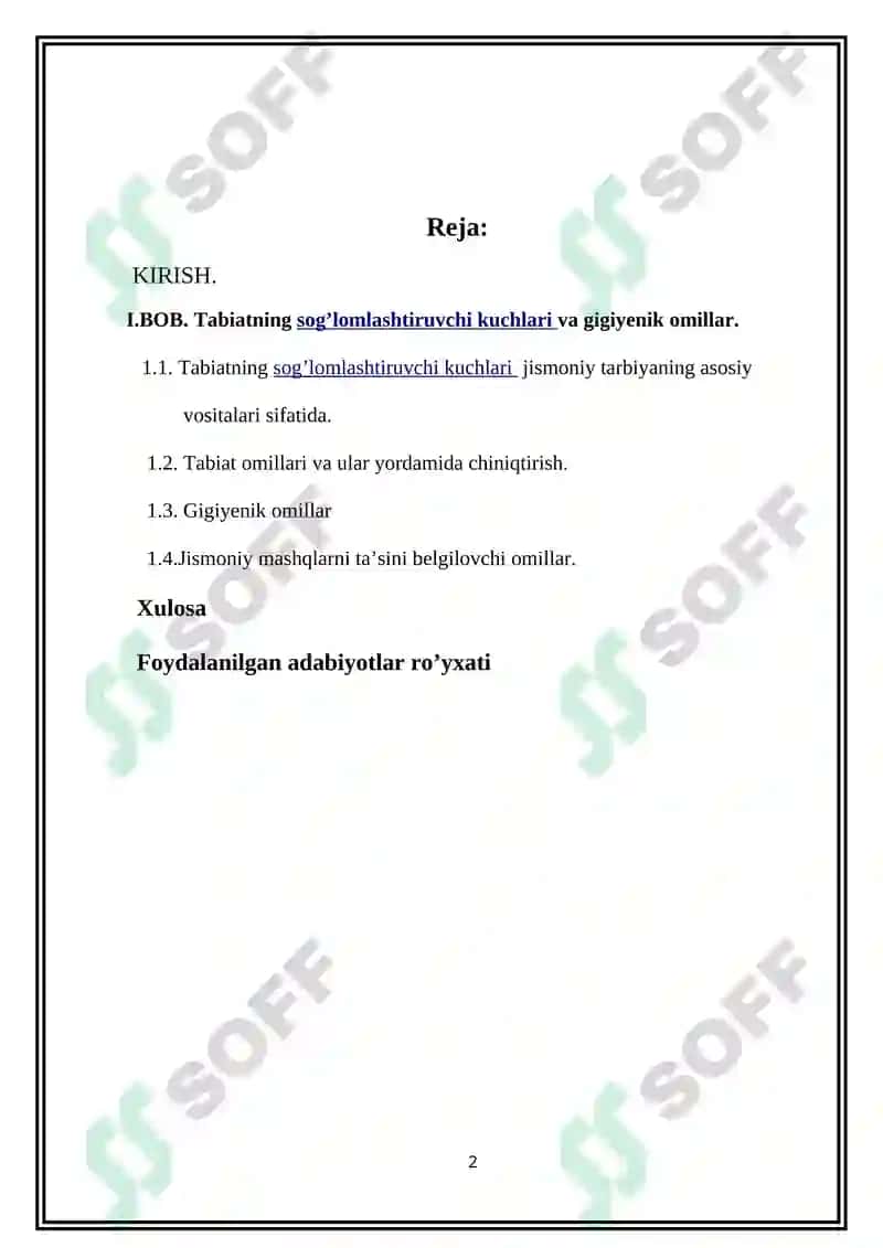 Tabiatning sog’lomlashtiruvchi kuchlari va gigiyenik omillar 2
