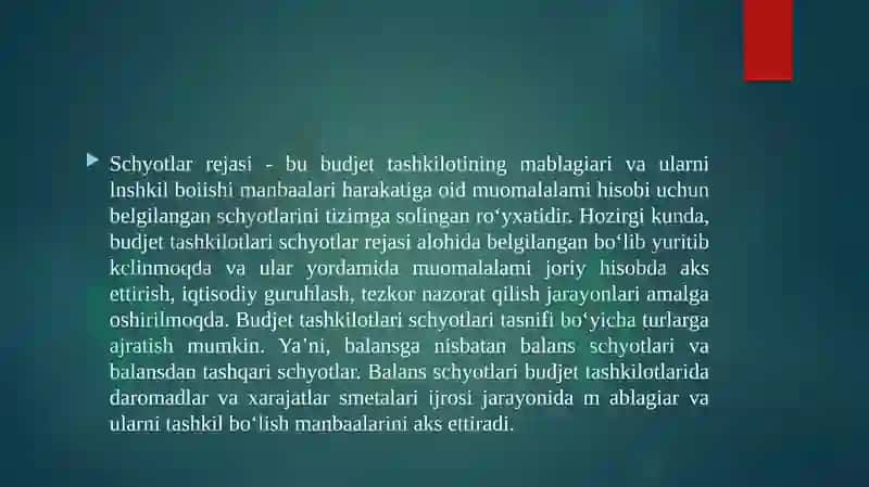 Byudjet tashkilotlarida qo‘llaniladigan hisob vaqlari 2