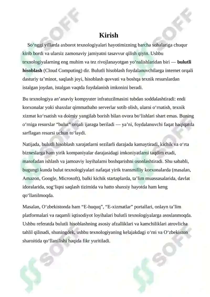 Bulutli hisoblashni afzalligi va kamchiligi 2