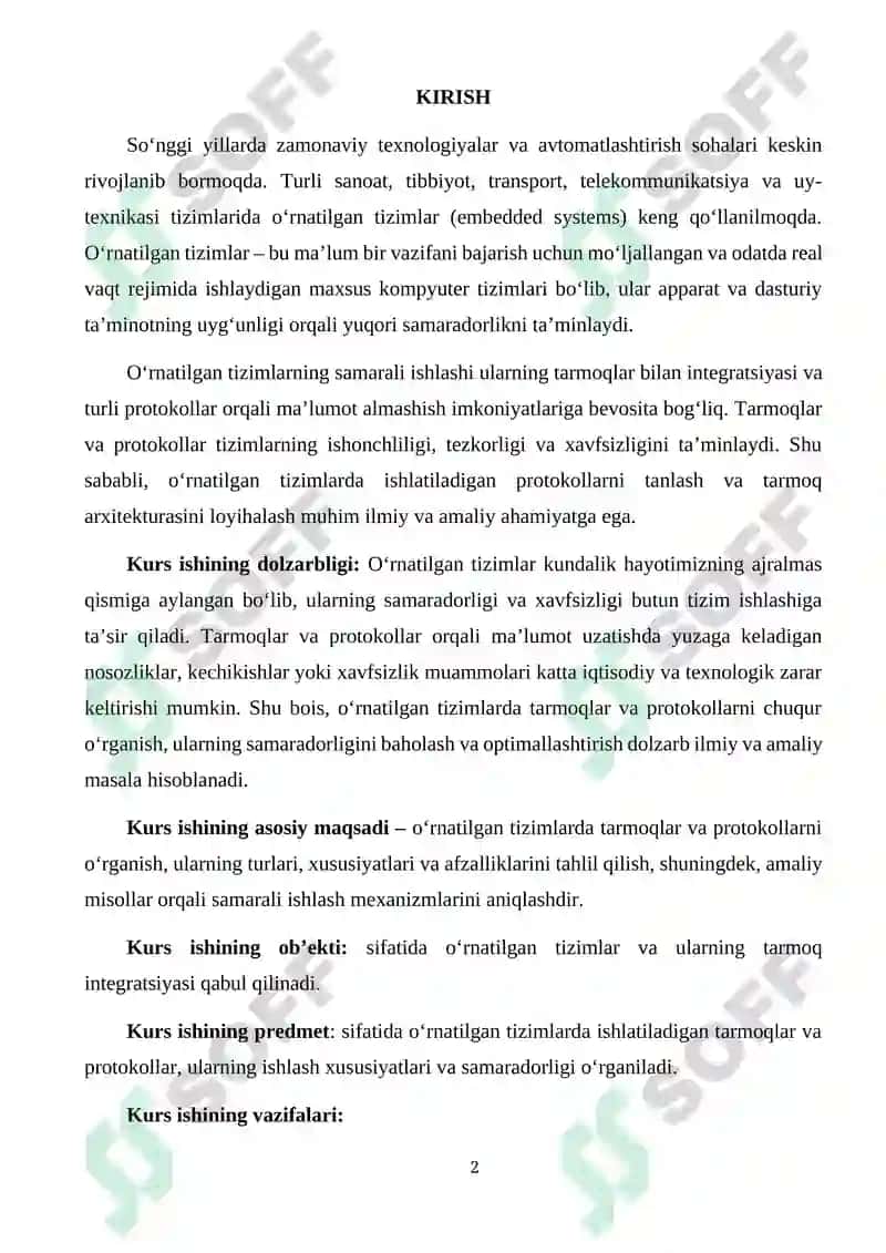 O‘rnatilgan Tizimlar va Protokollar 2