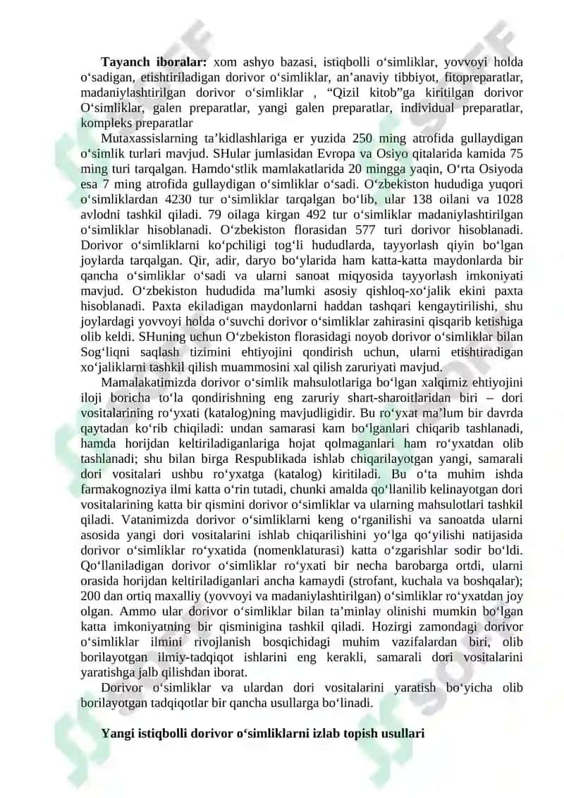O‘zbekiston dorivor o‘simliklarining xom ashyo bazasi 2