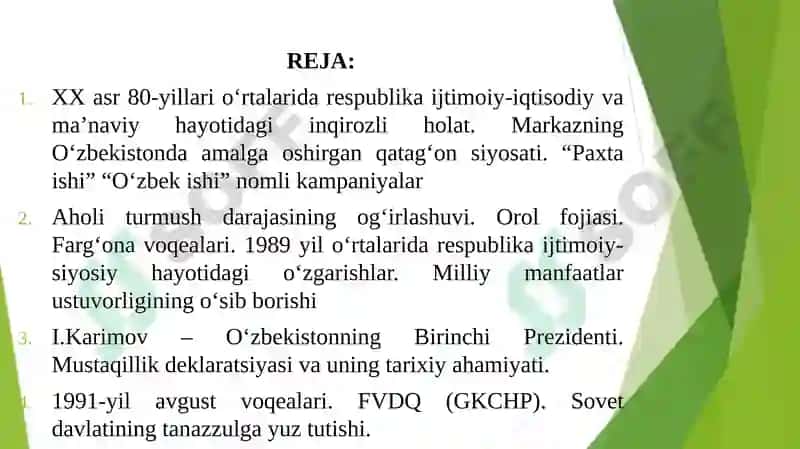 Mustaqillikka erishish arafasida O’zbekistondagi ijtimoiy-siyosiy jarayonlar 2