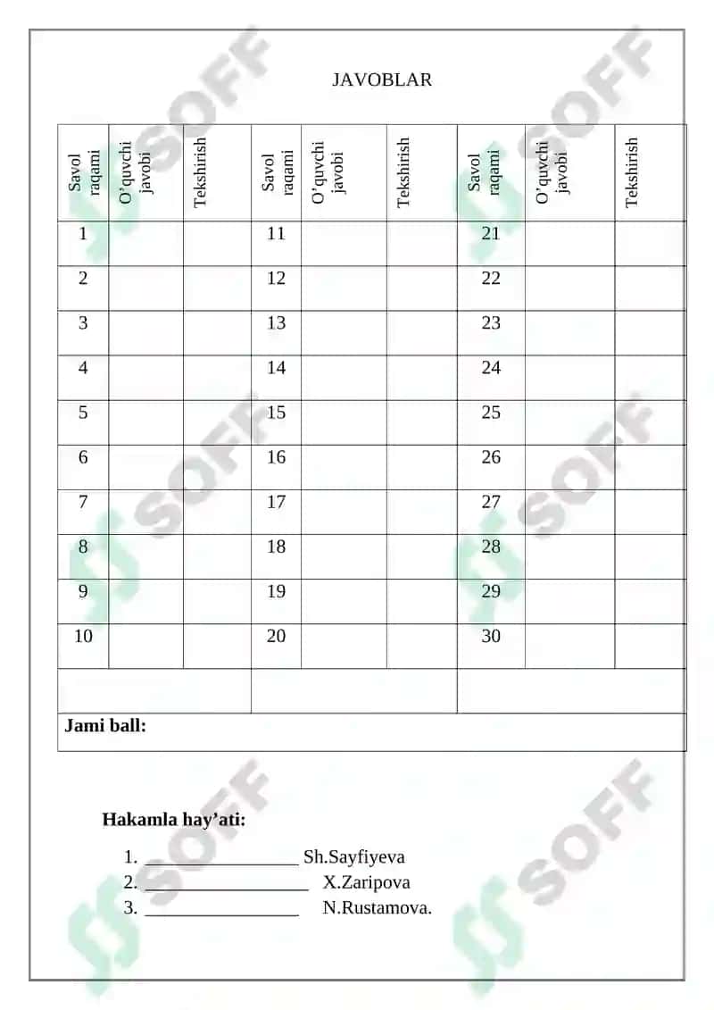 RESPUBLIKA FAN OLIMPIADASINING 1-MAKTAB BOSQICHI 2