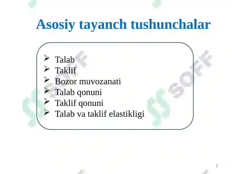 TALAB, TAKLIF, BOZOR MUVOZANATI. ELASTIKLIK 2