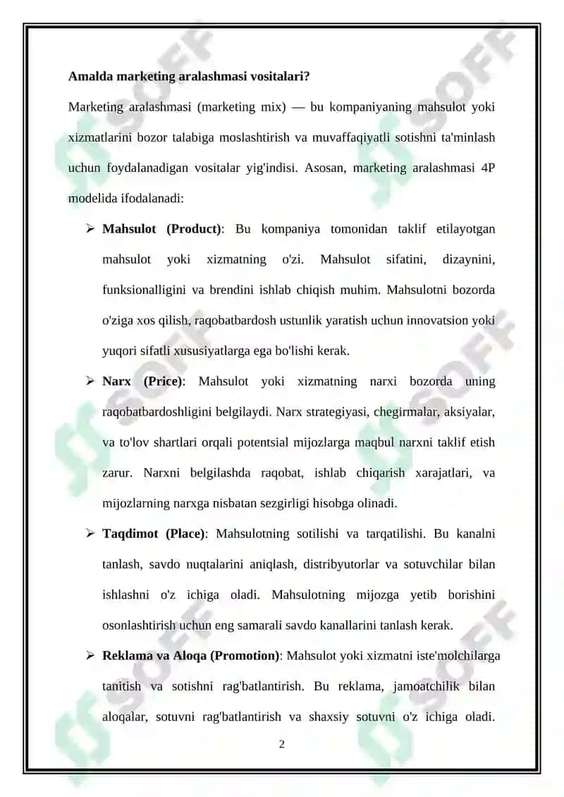 Marketing aralashmasini tahlil qilish 2