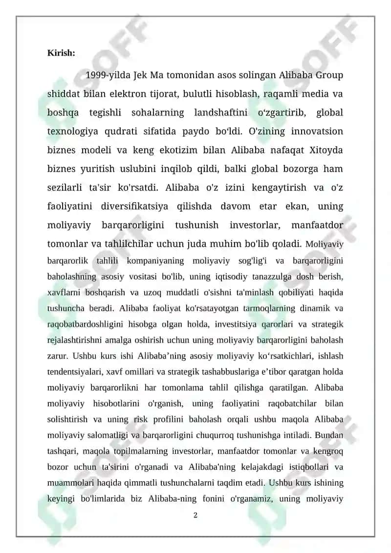 Alibaba kompaniyasining moliyaviy barqarorlik tahlili 2