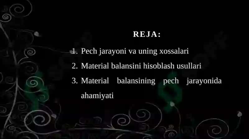 Pech jarayonining material balans 2