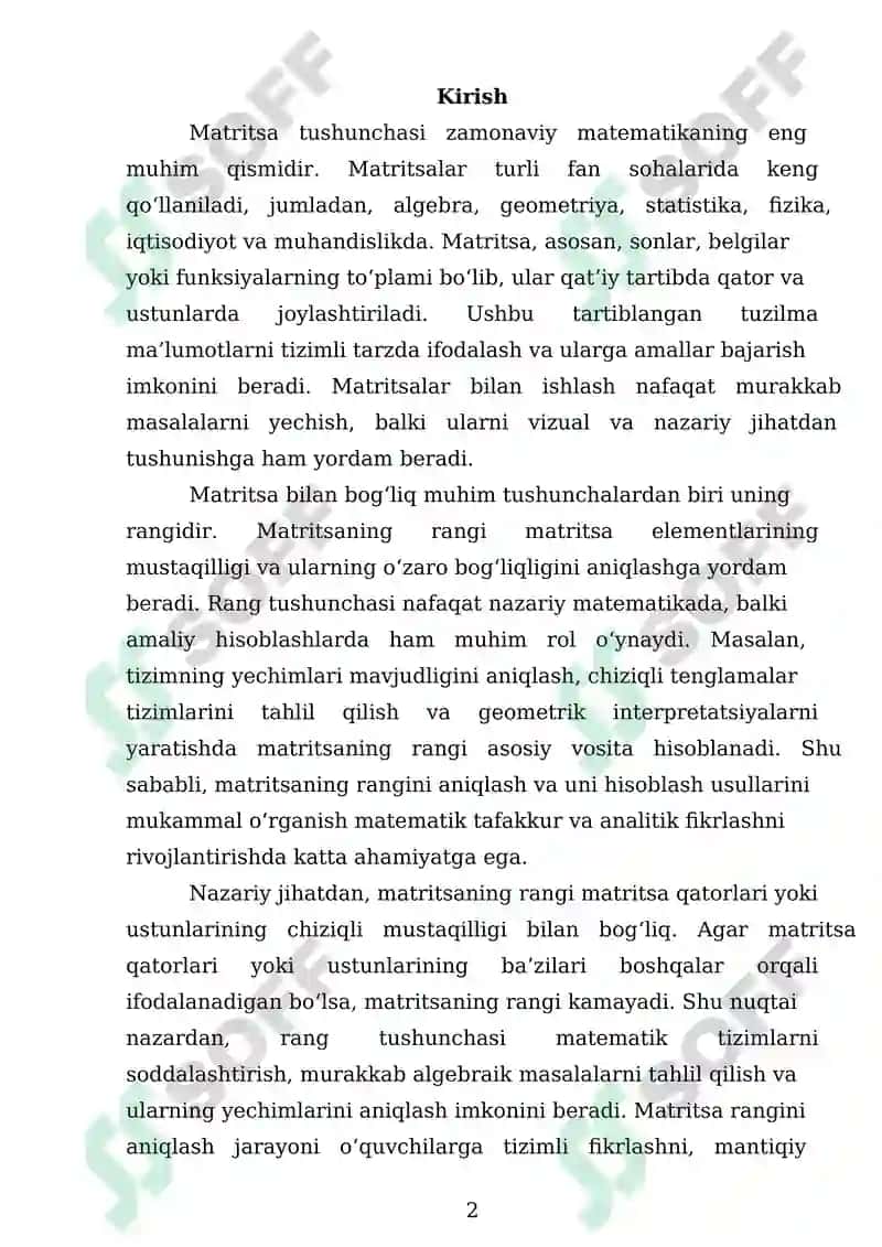 Matritsa tushunchasi va rangi hisoblash 2
