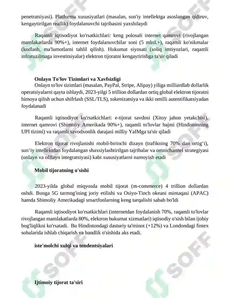 Elektron savdoning rivojlanish xususiyatlari 2