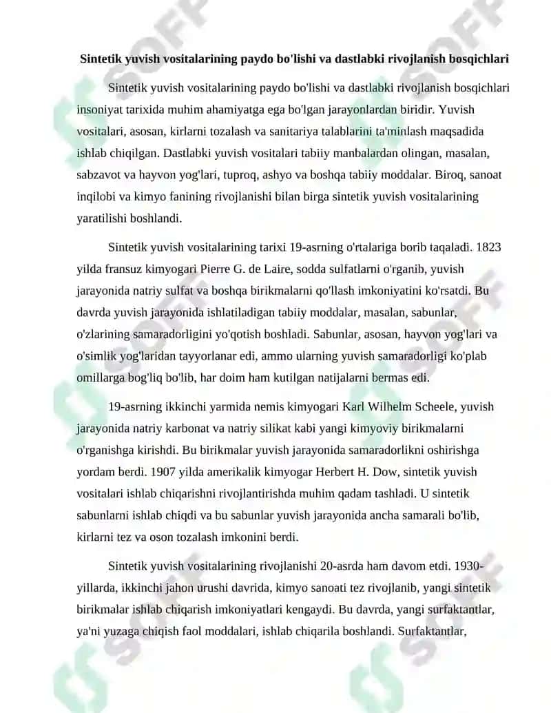 Sintetik yuvish vositalarini ishlab chiqarishning rivojlanish tarixi 2