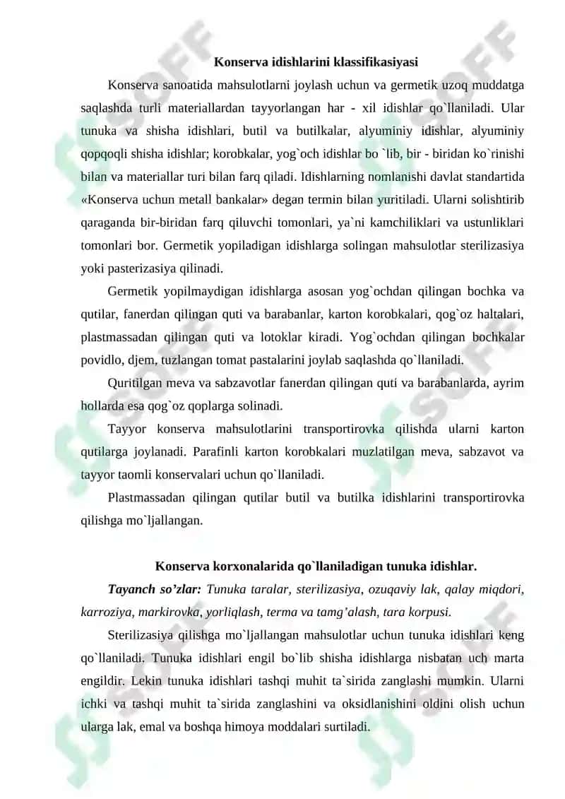 Tunuka va shisha idishlar bobining o`quv mоduli ishlanmasi 2