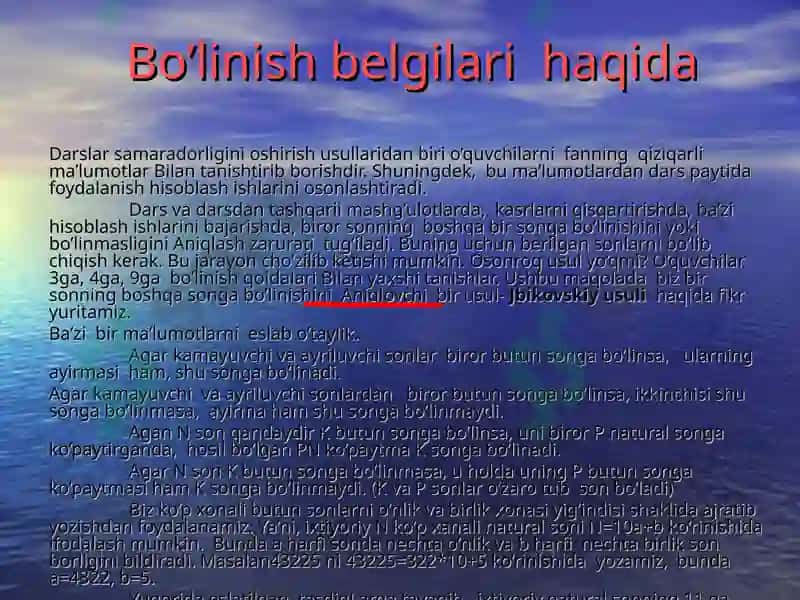 Bo'linish belgilari haqida 2