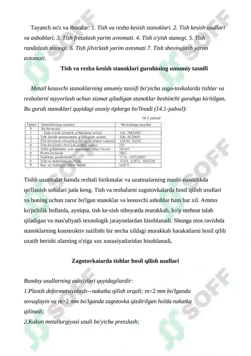 Tish va rezba kesish stanoklari 2