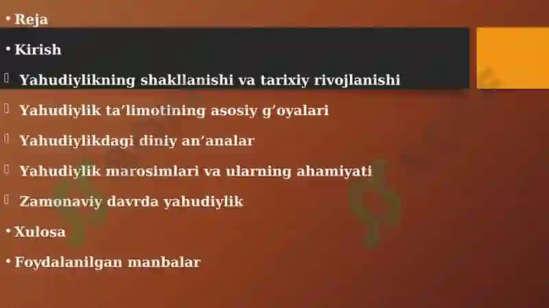 YAHUDIYLIK TA’LIMOTI, AN’ANA VA MAROSIMLARI 2