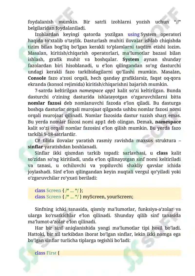 C# tilining tashkil etuvchilari 2