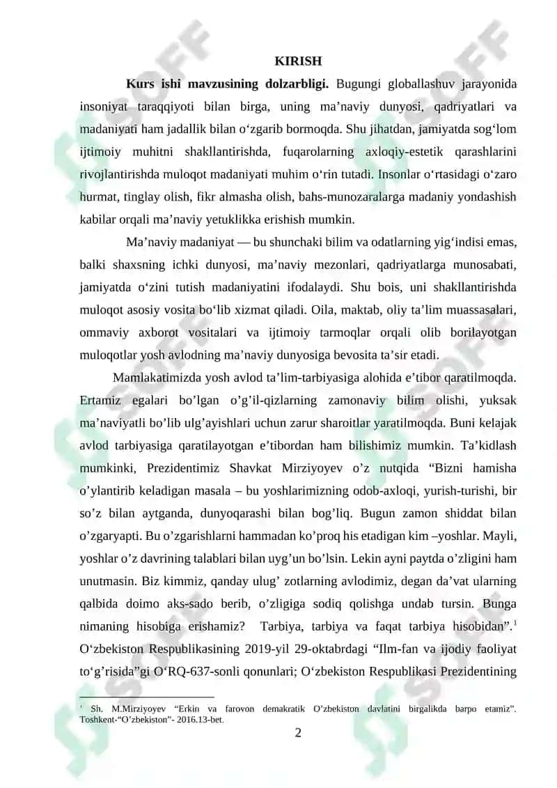 MULOQOT ASOSIDA MA'NAVIY MADANIYATNI SHAKLLANTIRISH 2