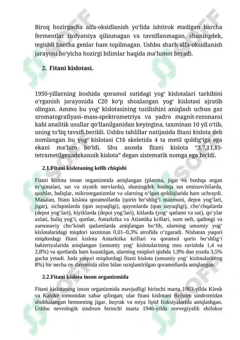 Biokimyo: Yog' kislotalarining alfa oksidlanishi 2