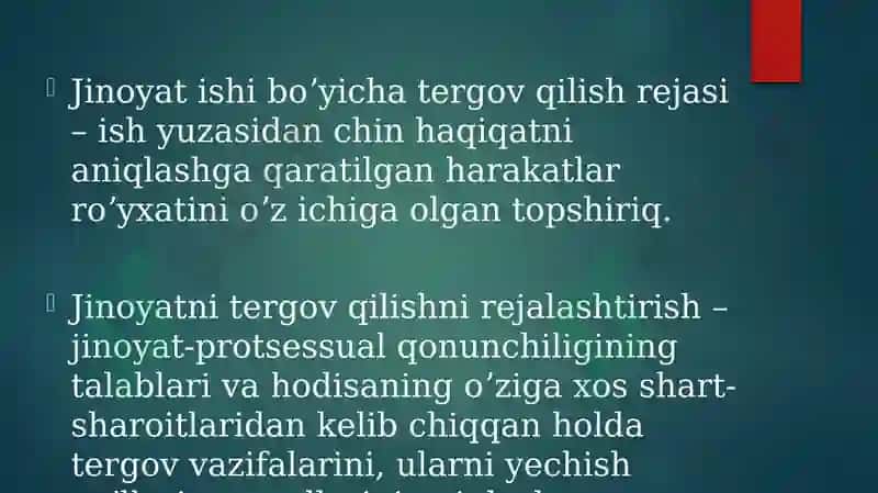 Jinoyat ishi boʼyicha tergov qilish rejasi 2